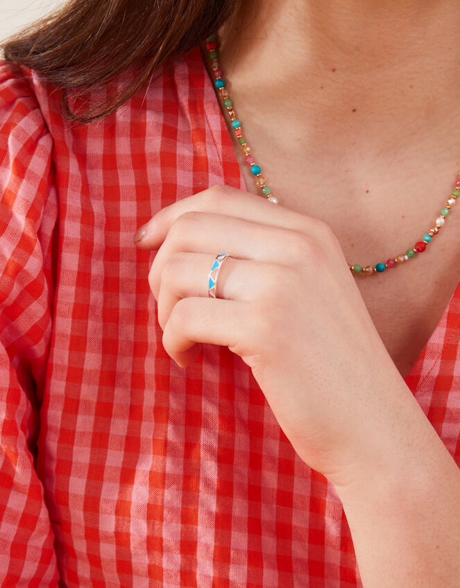 Sterling Silver Triangle Band Ring, Blue (TURQUOISE), large