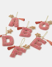 Beaded Initial Velvet Christmas Tree Decoration, Pink (PINK), large