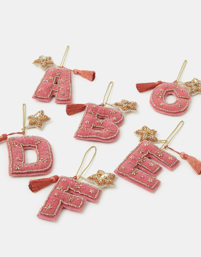 Beaded Initial Velvet Christmas Tree Decoration, Pink (PINK), large