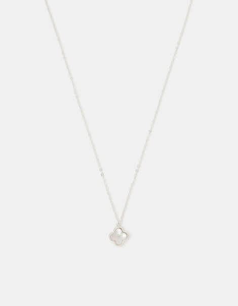 Sterling Silver Mother of Pearl Clover Pendant Necklace, , large