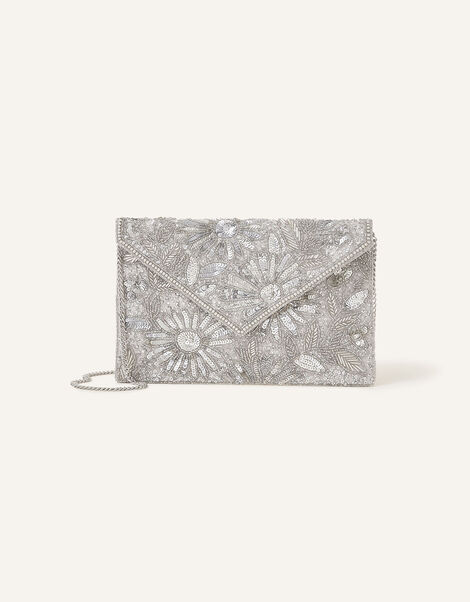 Embellished Classic Clutch Bag Silver, Silver (SILVER), large