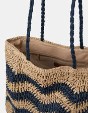 Chevron Raffia Shopper Bag, , large