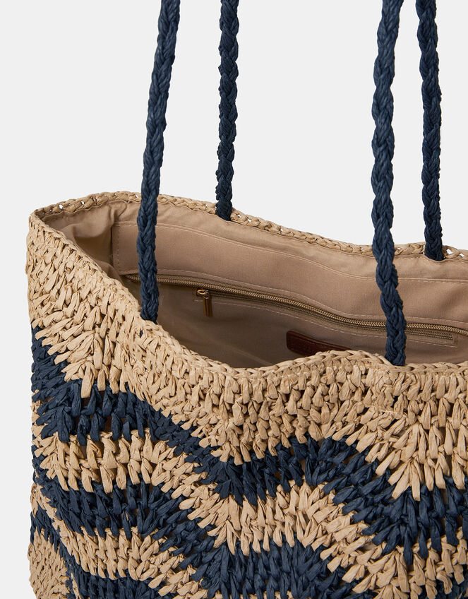 Chevron Raffia Shopper Bag, , large