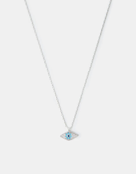 Sterling Silver-Plated Evil Eye Pendant Necklace, , large