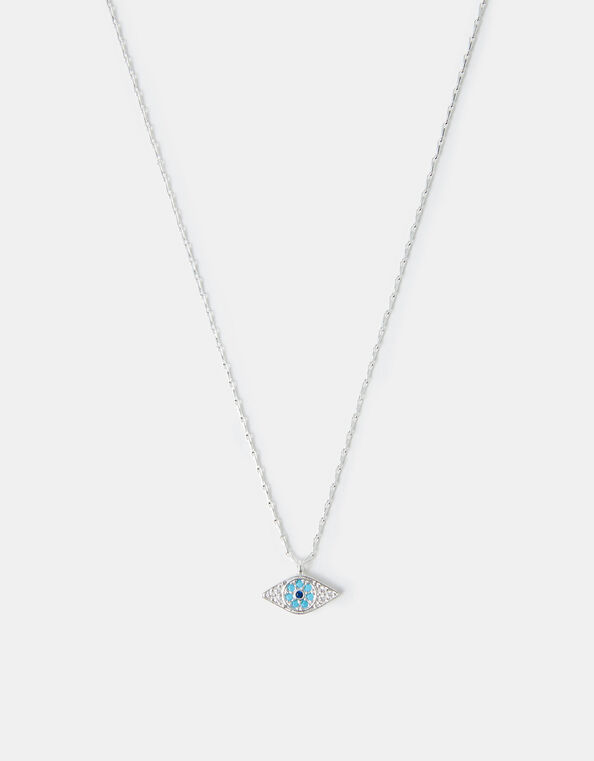 Sterling Silver-Plated Evil Eye Pendant Necklace, , large