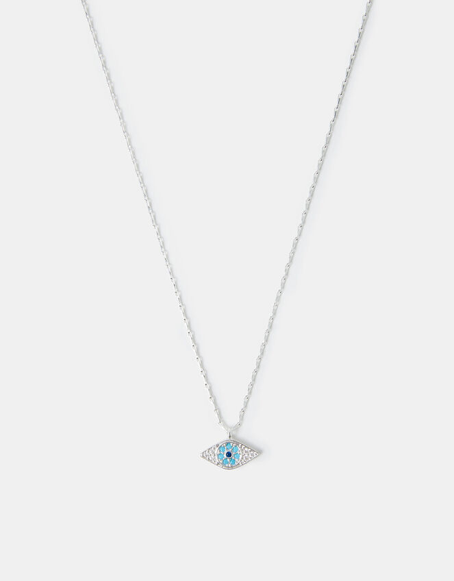 Sterling Silver-Plated Evil Eye Pendant Necklace, , large