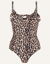 Leopard Frill Swimsuit, Brown (BROWN), large