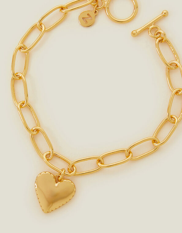 14ct Gold-Plated Heart Chain Bracelet, , large