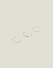 3-Pack Sterling Silver-Plated Pearl Stacking Rings, Silver (ST SILVER), large