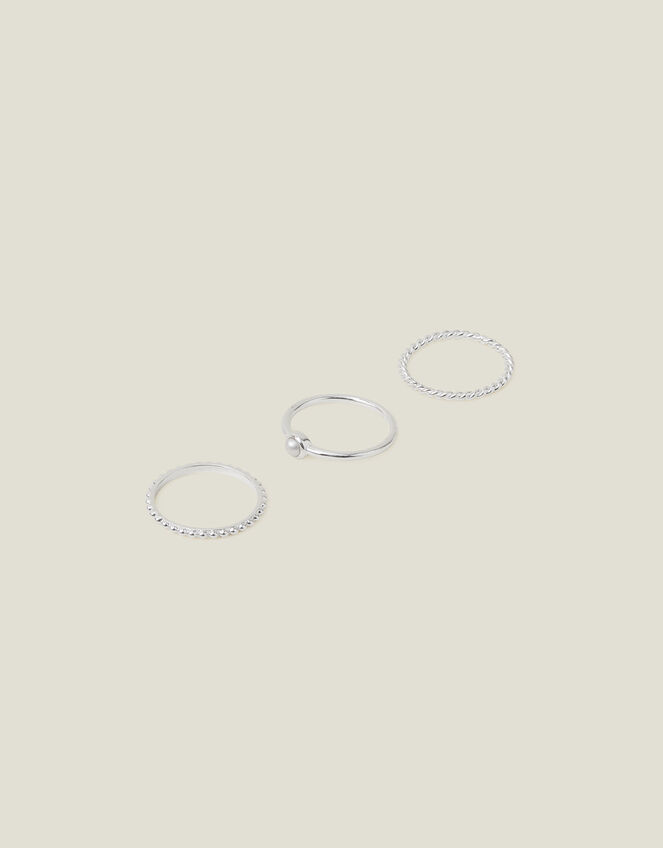 3-Pack Sterling Silver-Plated Pearl Stacking Rings, Silver (ST SILVER), large