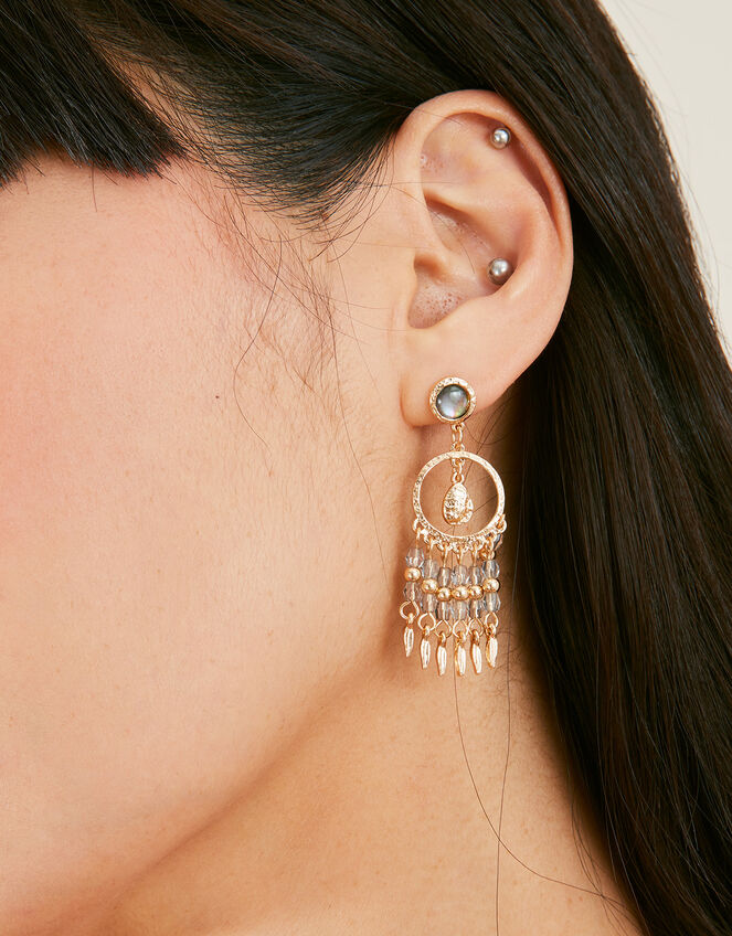 Pearlised Circle Drop Beaded Earrings, , large