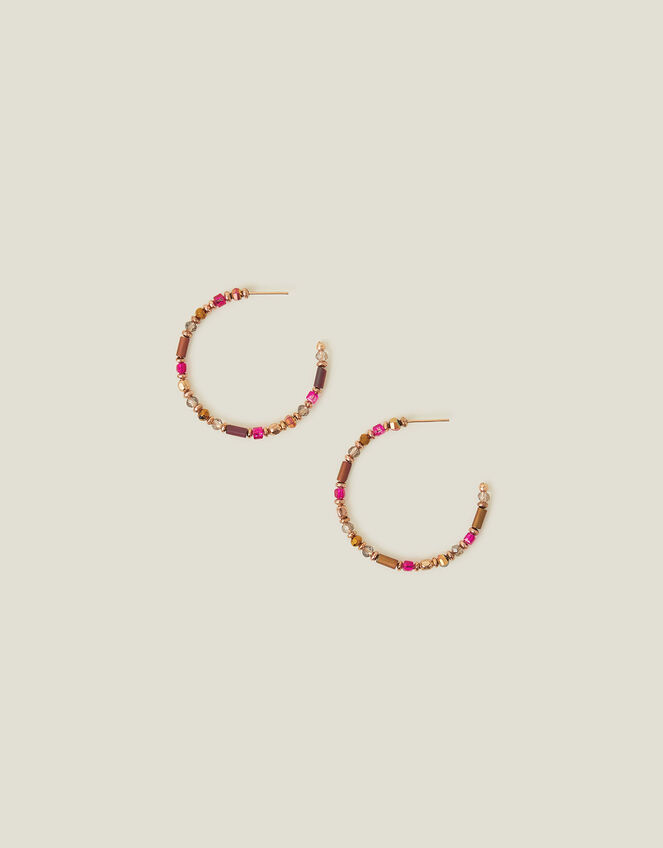 Small Beaded Hoop Earrings, , large