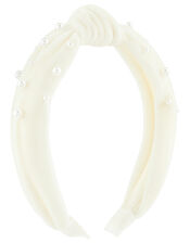 Velvet and Pearl Knotted Headband, , large