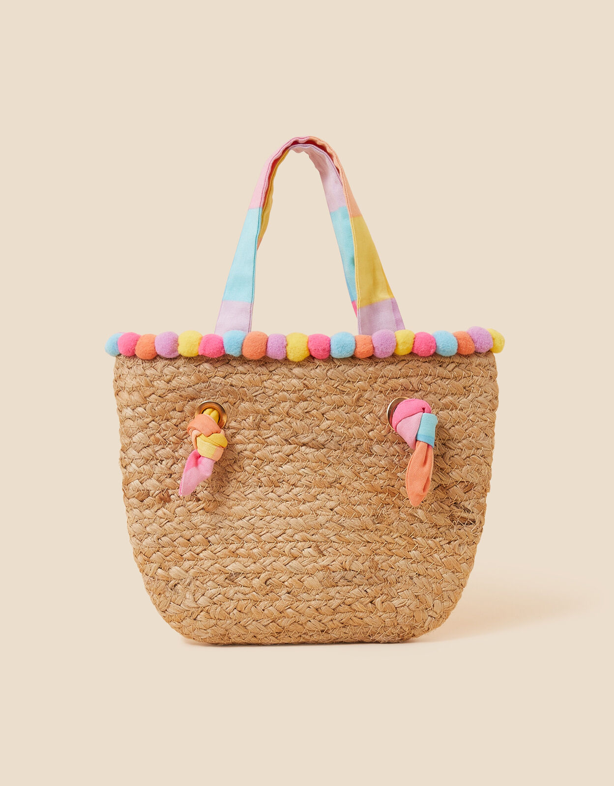 Girls Pom Pom Straw Bag