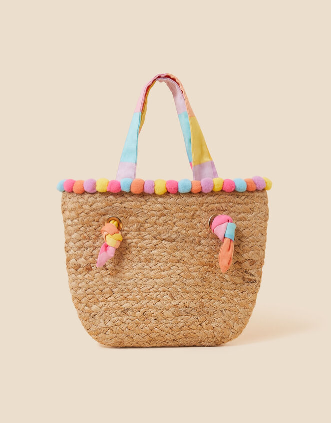 Kids Pom-Pom Straw Bag, , large