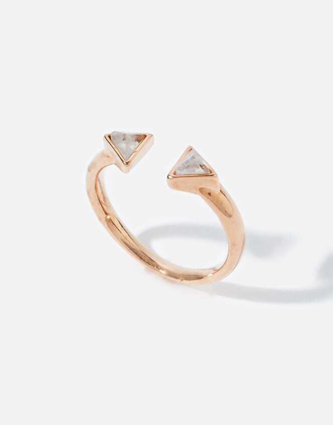 Rose Gold-Plated Healing Stone Clear Quartz Pyramid Ring, Gold (ROSE GOLD), large