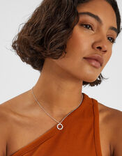 Sterling Silver-Plated Diamanté Circle Pendant Necklace, , large