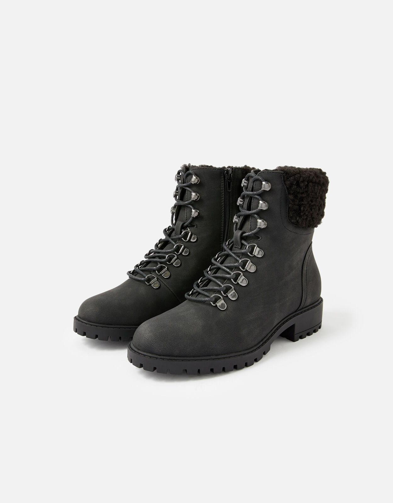 Borg Trim Biker Boots Black
