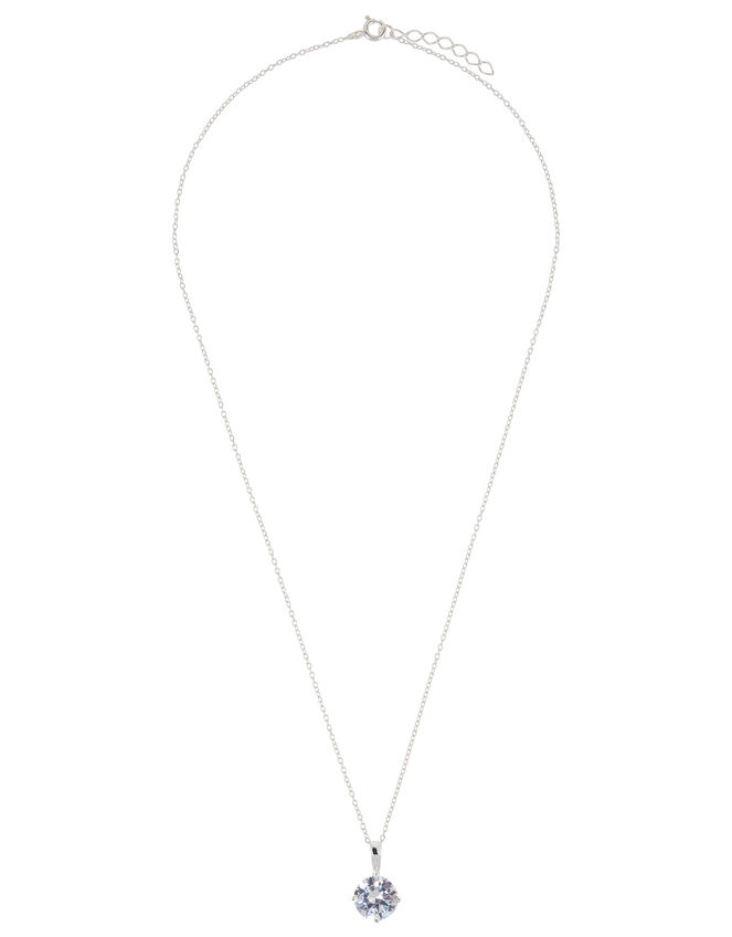Sterling Silver Round Cut Solitaire Necklace, , large