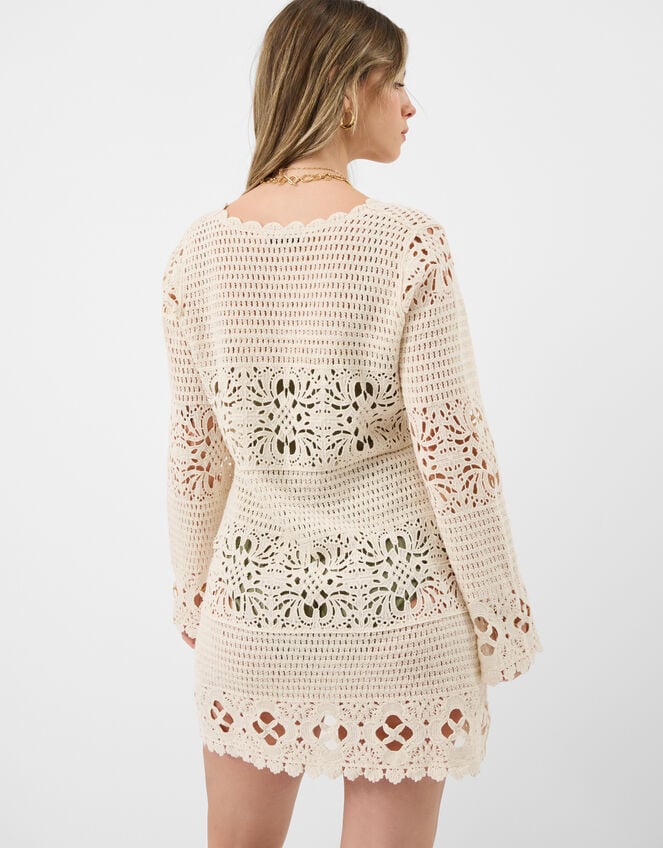 Crochet Long Sleeve Cover Up, Natural (NATURAL), large