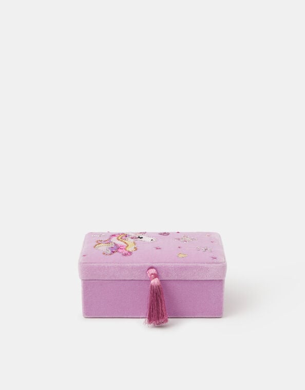 Girls Beaded Unicorn Velvet Jewellery Box, , large