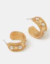 Pearl Molten Hoop Earrings, , large