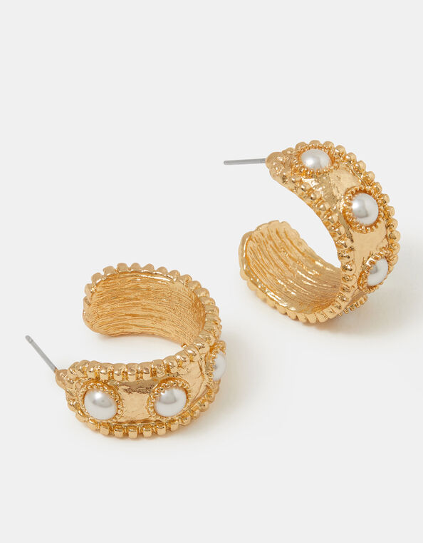 Pearl Molten Hoop Earrings, , large