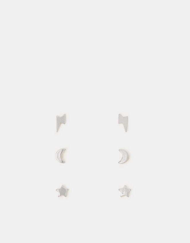3-Pack Sterling Silver Celestial Stud Earrings, , large