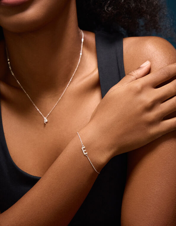 Sterling Silver Sparkle Initial Bracelet, Silver (ST SILVER), large