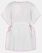 Girls Cherry Embroidered Kaftan, White (WHITE), large