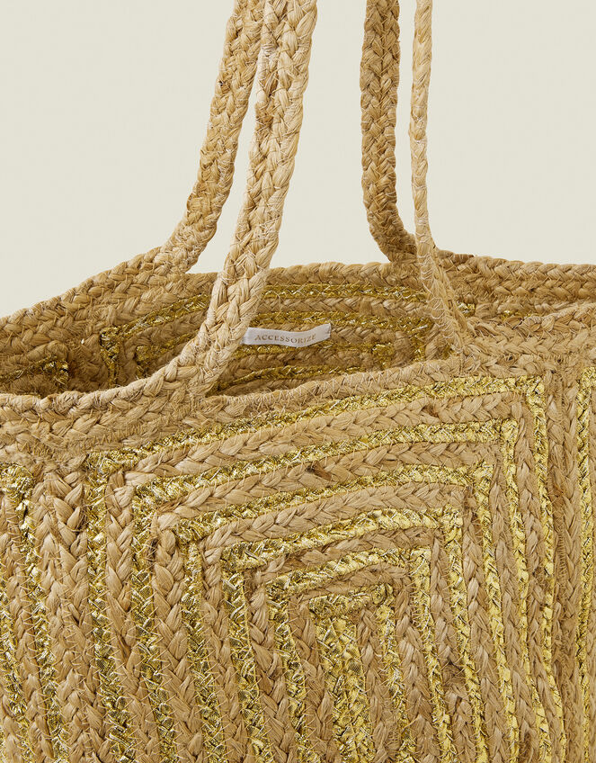 Metallic Jute Beach Bag Gold, , large