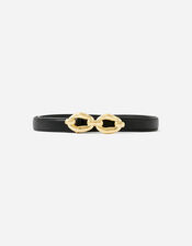 Skinny Double Hoop Buckle Belt, Black (BLACK), large