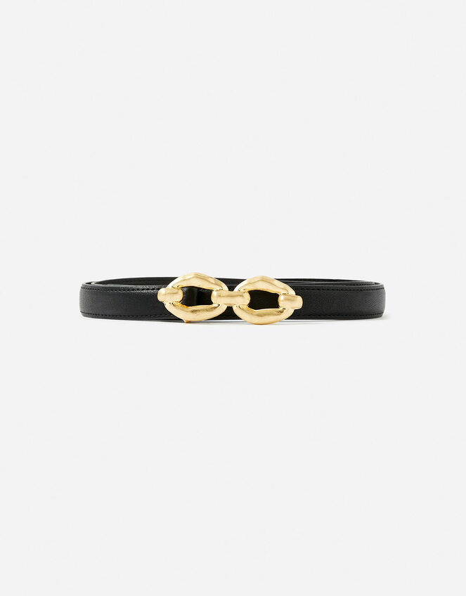 Skinny Double Hoop Buckle Belt, Black (BLACK), large