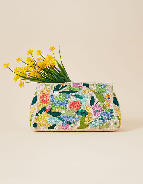 Floral Beaded Zip Cross-Body Bag, , large