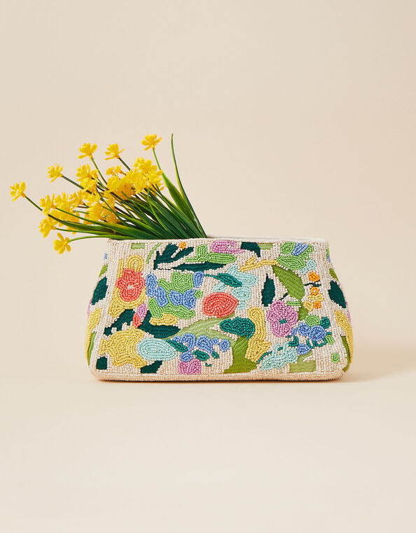 Floral Beaded Zip Cross-Body Bag, , large