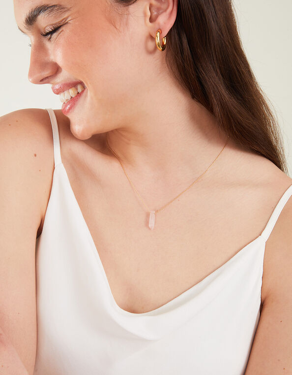 14ct Gold-Plated Rough Cut Rose Quartz Shard Necklace, , large