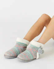 Fairisle Knitted Slipper Boots, Multi (PASTEL-MULTI), large