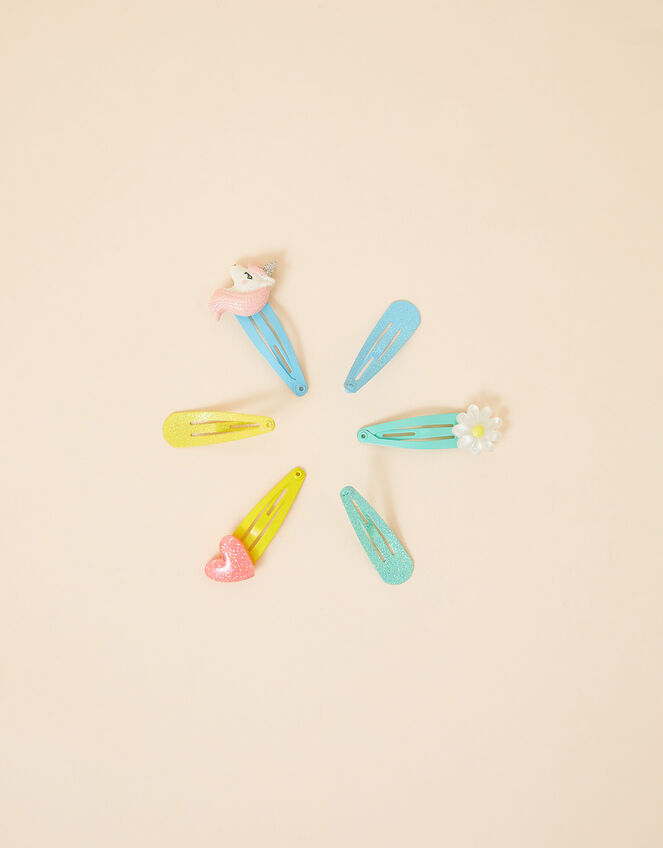 Girls Unicorn Hair Clips 6 Pack, , large