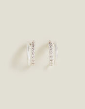 Sterling Silver-Plated Double Hoop Earrings, , large
