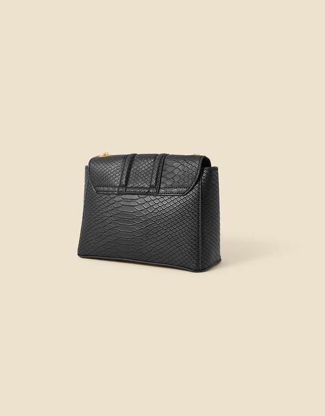 Faux Croc Snaffle Detail Cross-Body Bag, Black (BLACK), large
