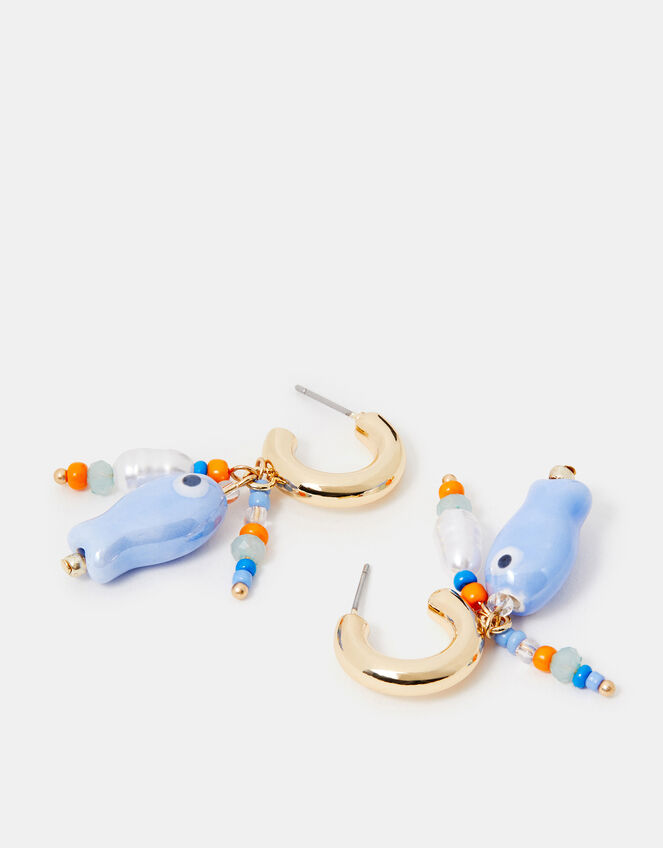 Fish Charm Huggie Hoop Earrings, , large