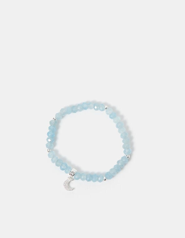 Sterling Silver-Plated Blue Quartz Beaded Bracelet, , large