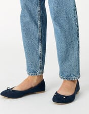 Simple Bow Ballerina Flats, Blue (NAVY), large