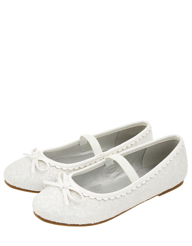Sparkle Bow Scalloped Ballet Flats, Natural (IVORY), large
