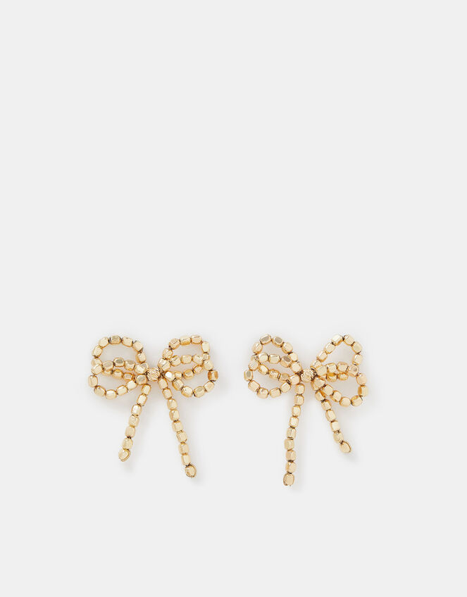 Beaded Bow Stud Earrings, , large