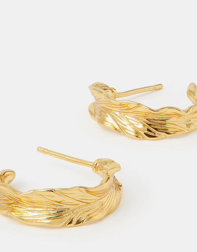 14ct Gold-Plated Feather Hoop Earrings, , large
