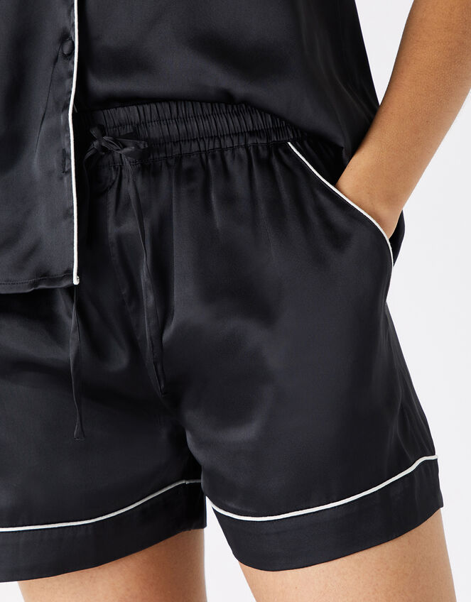 Satin Shirt and Shorts PJ Set , Black (BLACK), large