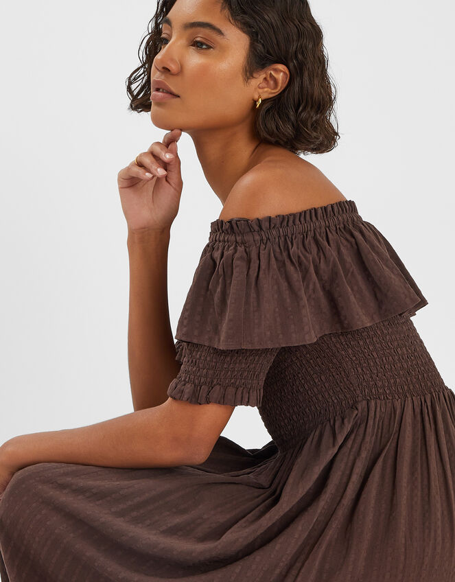 Off-The-Shoulder Smocked Maxi Dress, Brown (CHOCOLATE), large