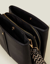 Faux Leather Webbing Strap Crossbody Bag, Black (BLACK), large