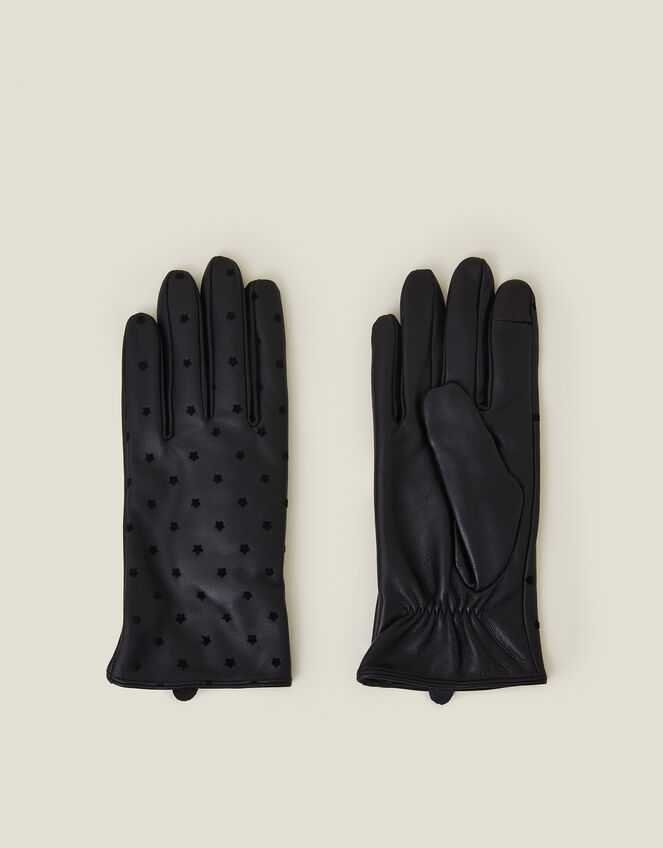 Star Leather Gloves, Black (BLACK), large